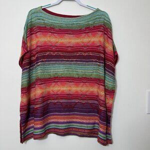 LAUREN RALPH LAUREN Women’s Linen Poncho Sweater Size XL Aztec Striped